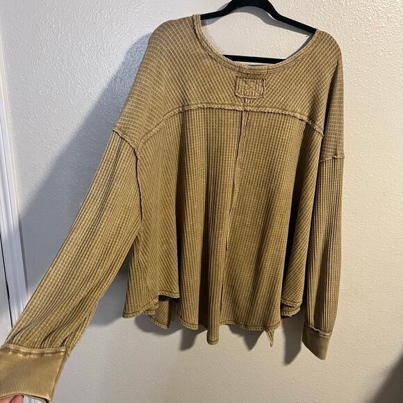 We The Free Green Waffle Knit Long Sleeve Top Size Large - Picture 5 of 6